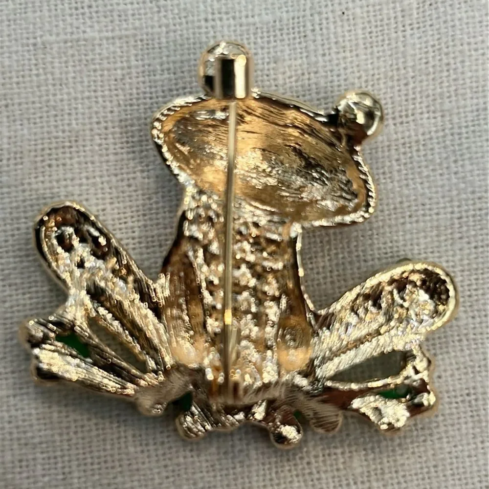 Green and Gold crystals Frog Brooch